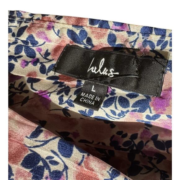 Lulus Express Yourself Blush Pink Floral Print Satin Babydoll Dress Size Large L - Picture 8 of 16